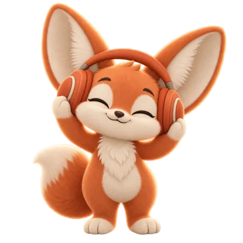 Earl the fennec fox listening with headphones on
